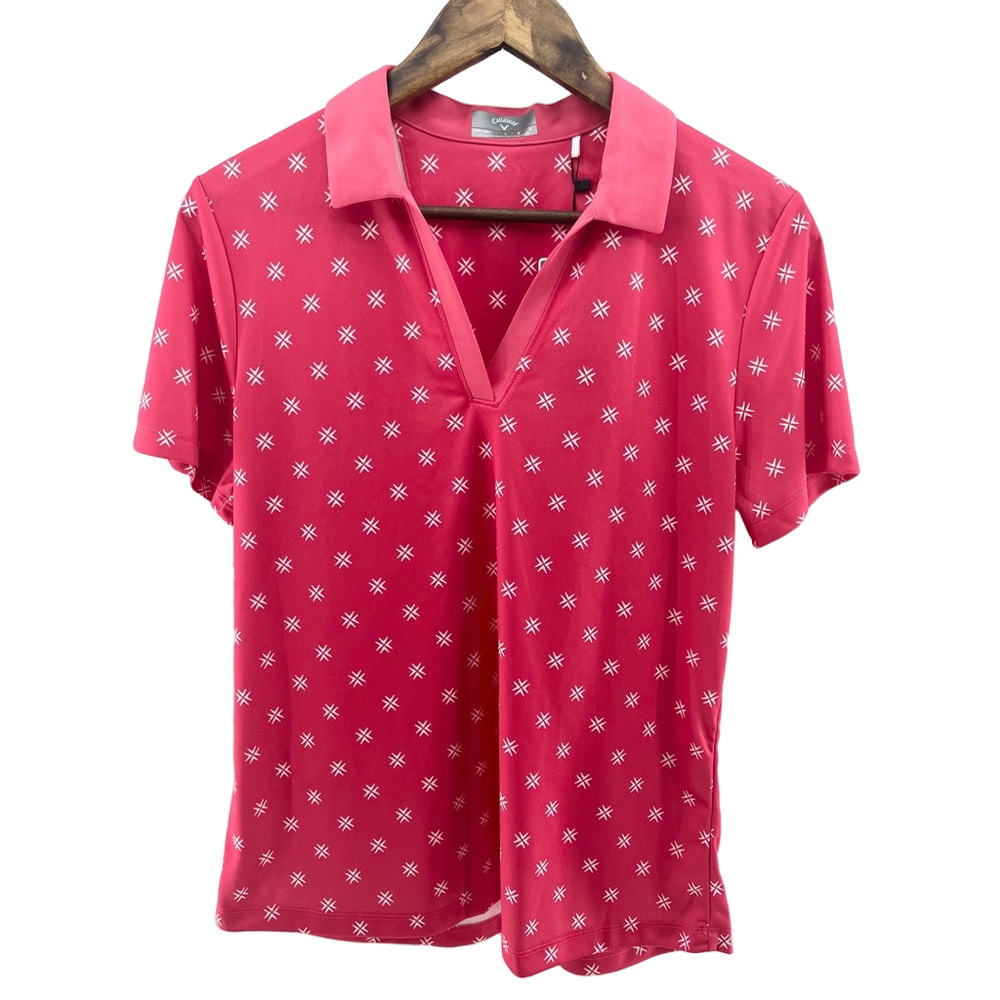 NWT Ladies Callaway Raspberry Floral Polo Golf Shirt Large